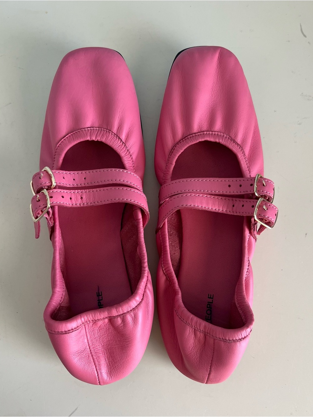 Free People Pink Leather Double Buckle Mary Jane Ballet Flats Size 6